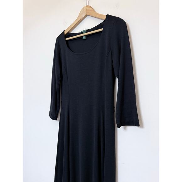 RALPH LAUREN silk wool blend knit fit flare 3/4 sleeve a line midi capsule dress - Picture 2 of 7
